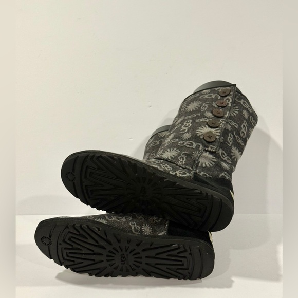 UGG Australia Tall Logo Knit Button Boots Women’s 8 Black Gray Shearling - Picture 7 of 14